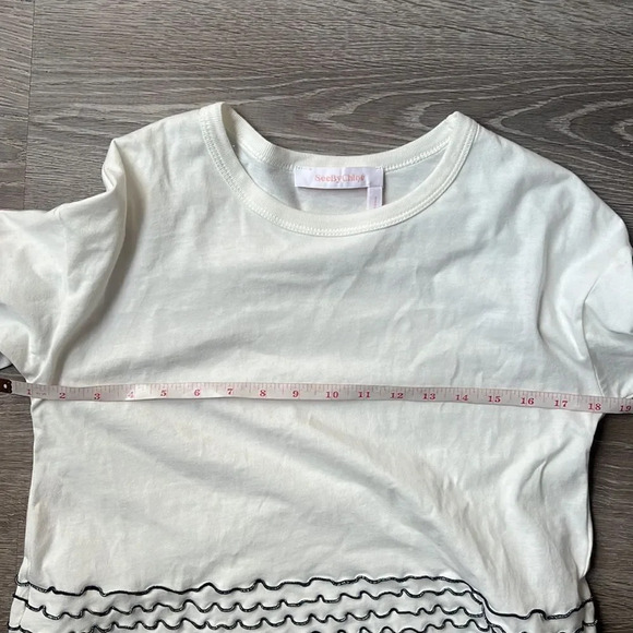 See by Chloe Luxury White Bell Long Sleeve Decorated Boxy Top French Style - Picture 9 of 10